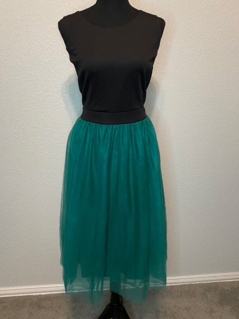 Eloquii Teal Tulle Midi Skirt with Black Waistband